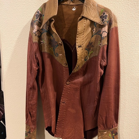 Vintage 70s Custom Leather Long Sleeve Button Up - Picture 7 of 10